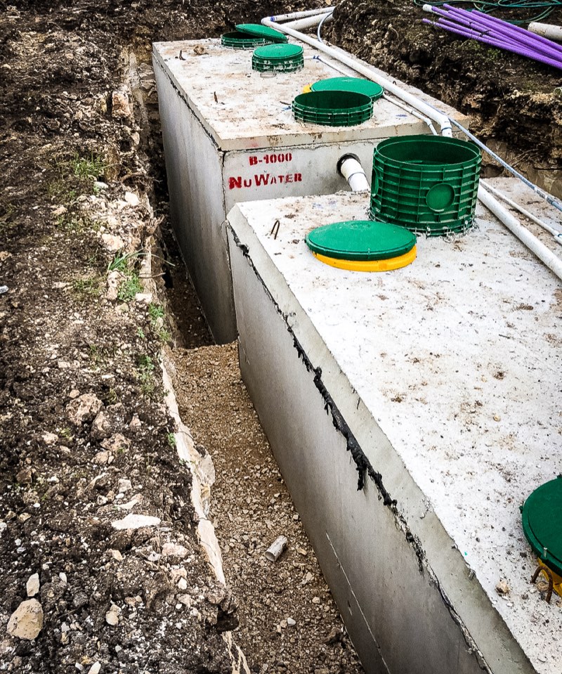 Aerobic tanks set in a trench